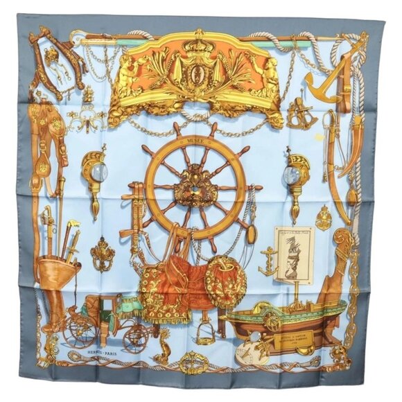 HERMES Carre 90 Scarf ""BATEAU A VAPEUR DE JOUFFROY DABBANS 1784"" Auth 133641 - Picture 1 of 15